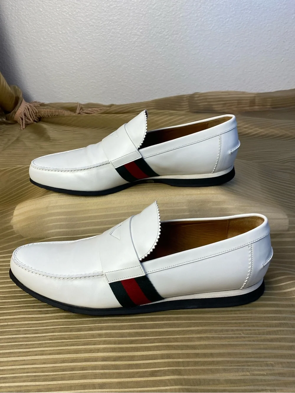 GUCCI White Leather Men's classic Loafers, 8.5